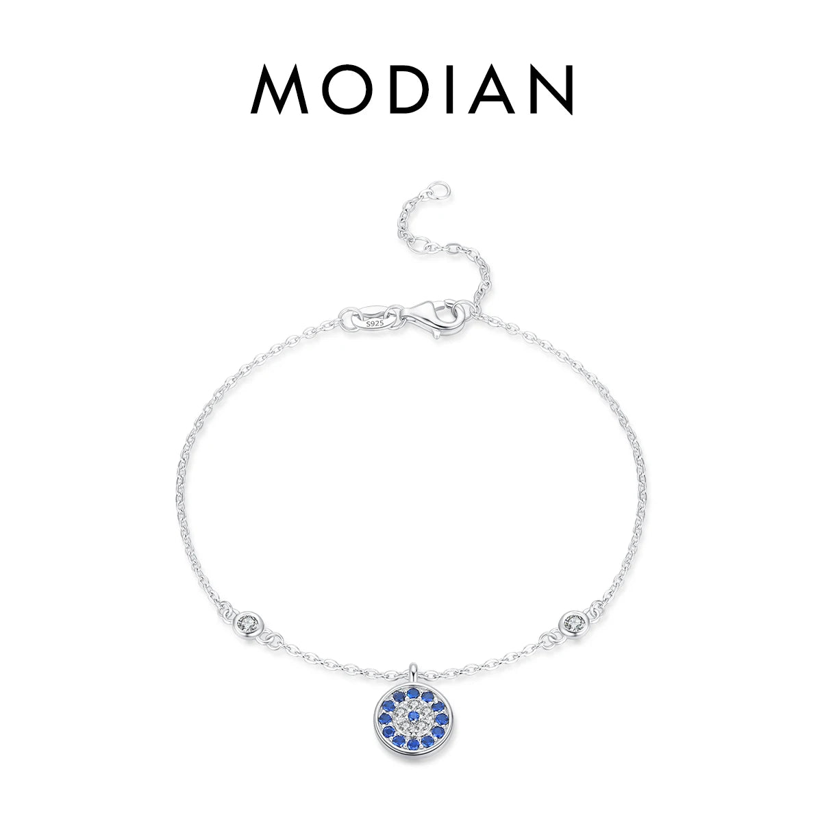 Bracelet Argent 925 Pur MODIAN Luxe – Yeux Turquoise Bleu & Zircon Cubique Cristal Transparent | Bijou Fin Femme Chaîne Maille Élégante & Hypoallergénique