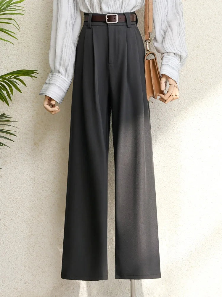 Pantalon Femme Large Taille Haute Élégant Poches Bureau – Bordeaux Noir Gris | Mode Chic & Tendance