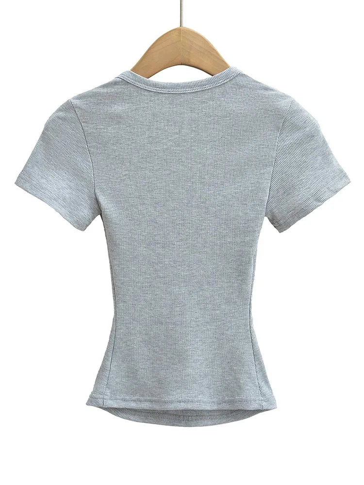Crop Top Femme Col Carré Slim Stretch Manches Courtes Sexy – T-Shirt Court Élastique Casual Été | Mode