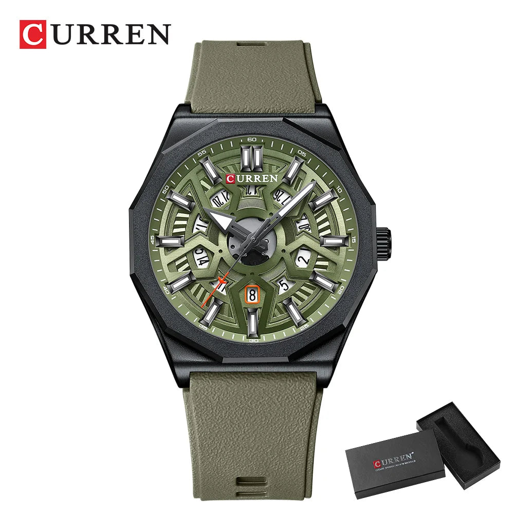 Montre Homme CURREN Design Créatif Quartz Silicone Lumineux Date – Fashion Sport Élégant