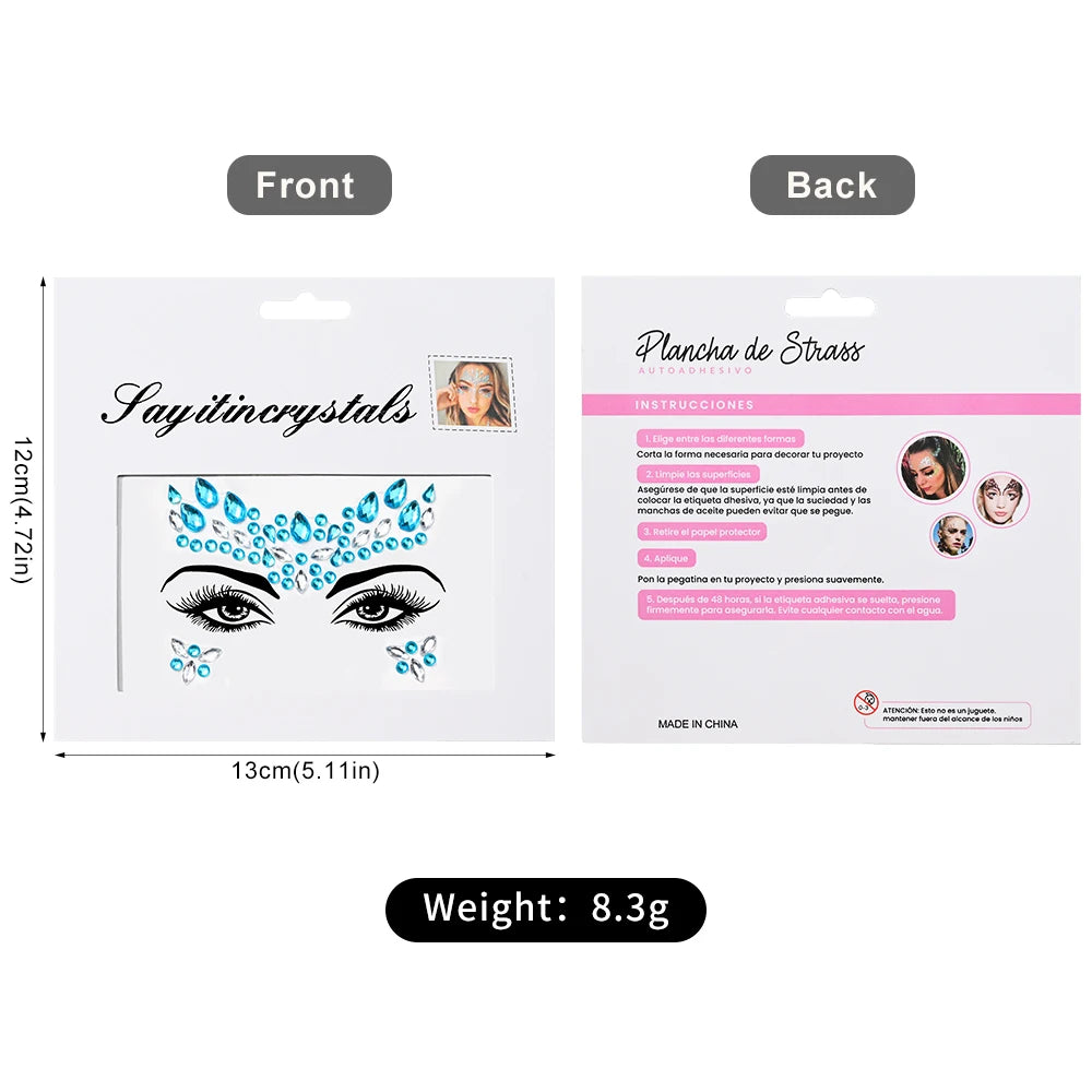 Stickers Strass Visage – Tatouages Temporaires Glitter Diamant | Fête & Maquillage