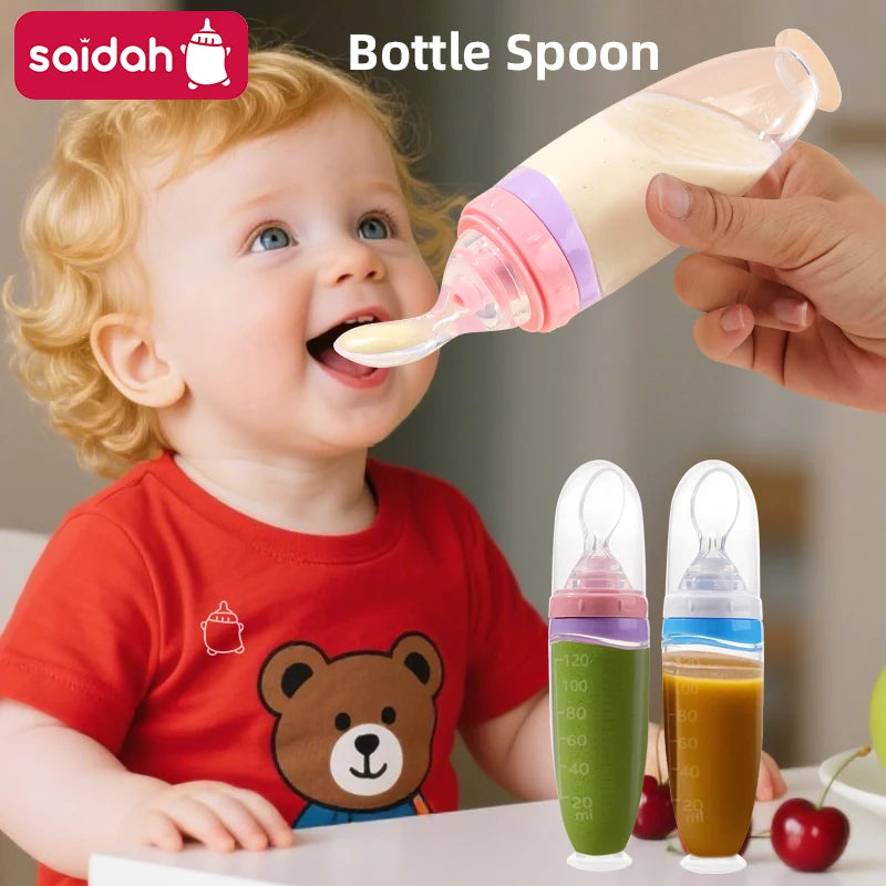 Silikon-Quetschflasche für Babys, 120 ml – Püree-, Obstbrei- und Breispender mit abnehmbarem Löffel