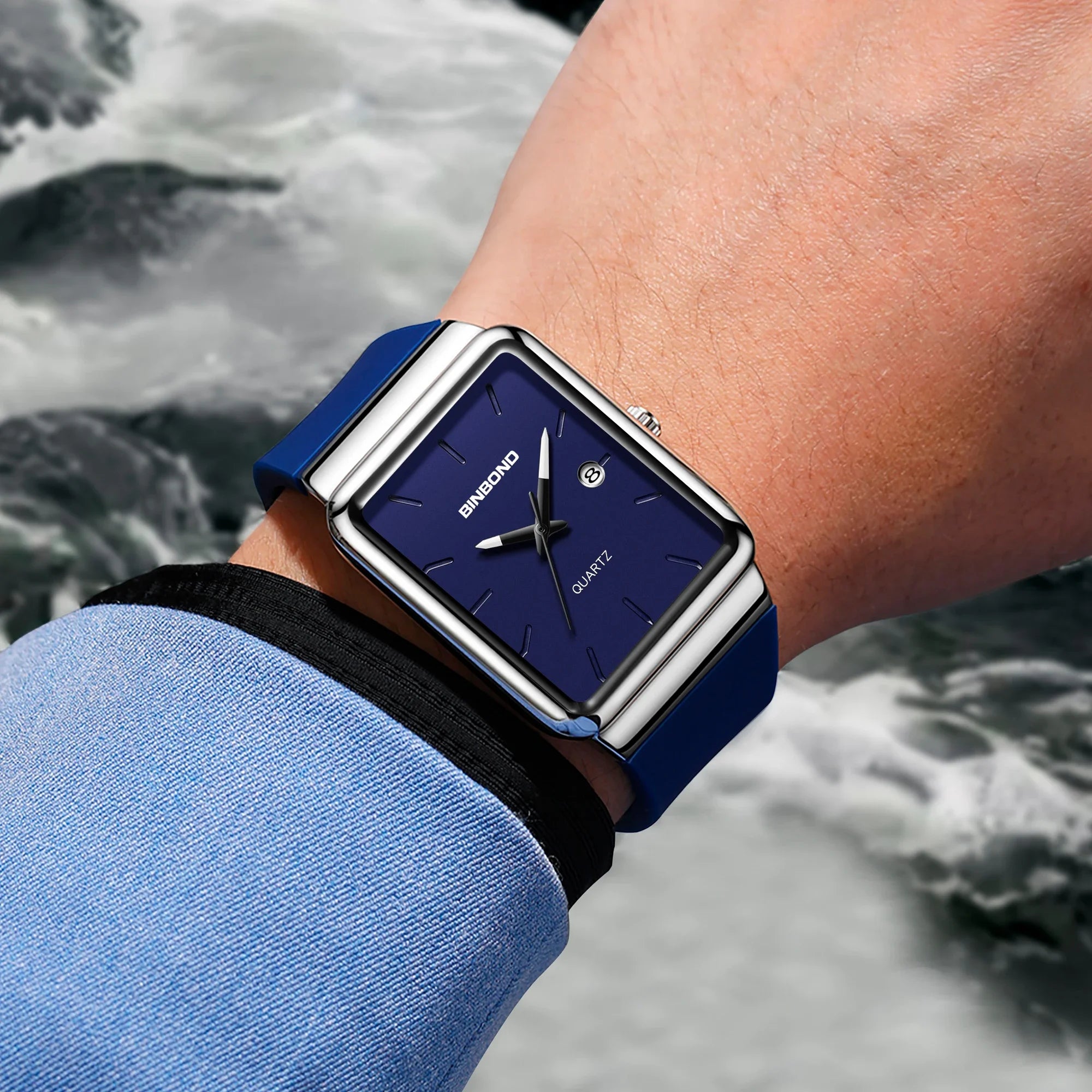 Montre Homme BINBOND Carré Quartz Silicone – Fashion Simple Étanche Tendance Original