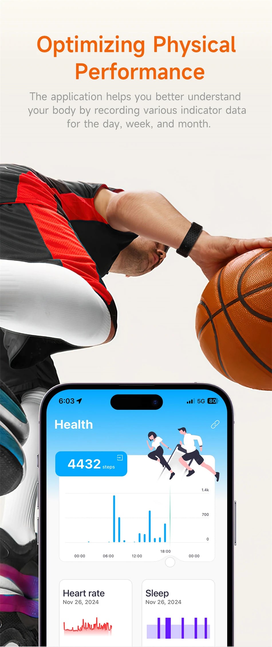 Bracelet Connecté Sport & Santé – Suivi Continu 24h/24 | Sommeil, Stress & Multi-Sport | Monitoring Santé Automatique