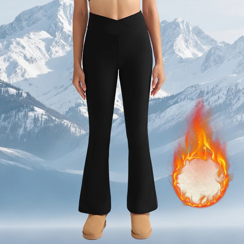 Damen High Waist Flare Leggings mit Fleecefutter – Warme, figurformende Thermostrumpfhose | Winter Komfort