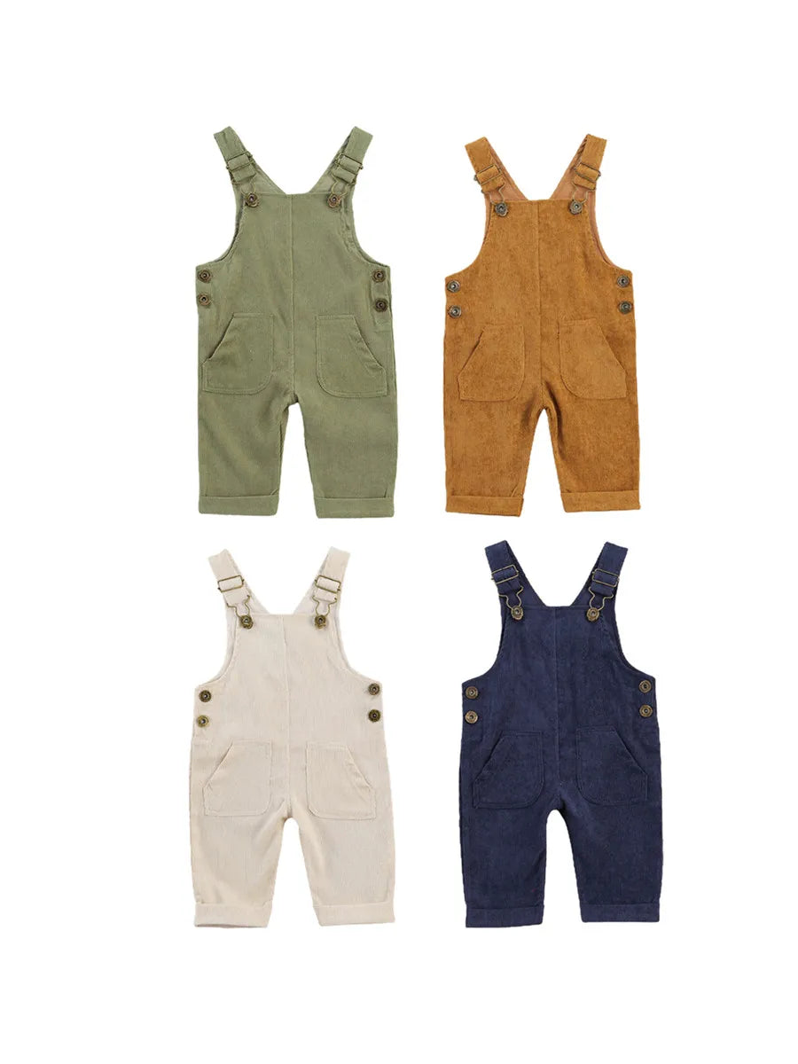 Salopette Bébé Unisexe Bretelles Boutons Couleur Unie – Combinaison Toddler Garçon Fille 0-24 Mois