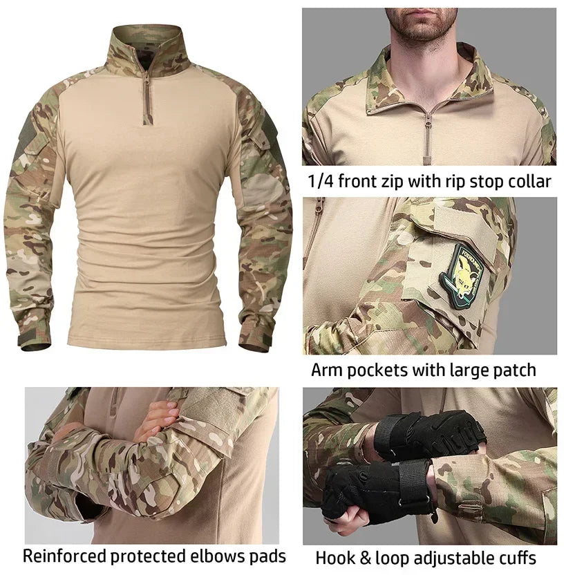 T-Shirt Tactique Homme Airsoft Combat Armée Paintball Chasse Respirant Outdoor Militaire | T-Shirt Tactique Outdoor Premium