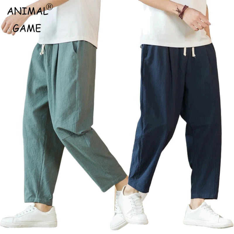 Pantalon Homme Lin Coton Casual Couleur Unie Respirant Loose Straight Baggy Léger – Cordon Streetwear Sport | Mode Homme Confort