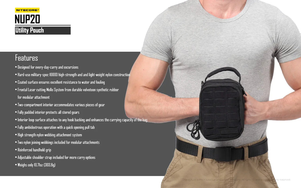 Sac Tactique NITECORE NUP10/NUP20 – Bandoulière Nylon 1000D Molle Crossbody Ceinture Homme Femme