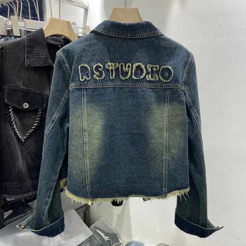 Veste Courte Femme Denim Bleu Col Rond Poches Style Coréen Ample – Mode Chic & Classique | Automne