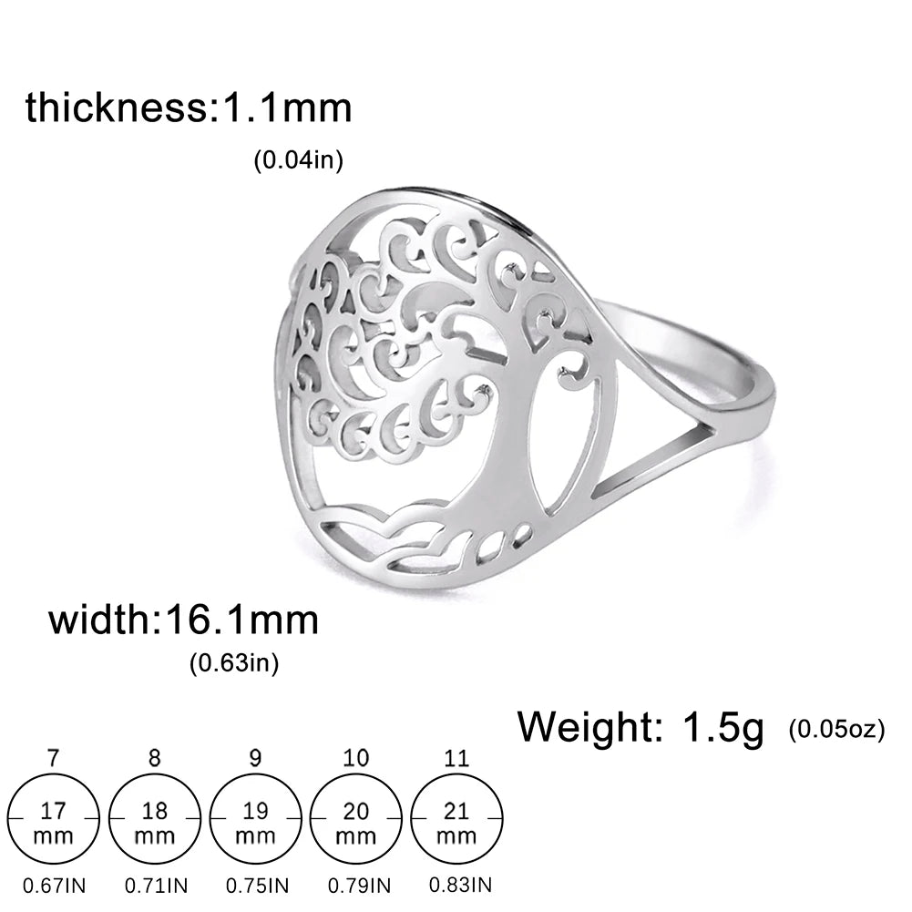 Bague Arbre de Vie Acier Inoxydable Argenté – Symbole Nature & Spiritualité | Bijou Unisexe Couple & Mariage | Cadeau Intemporel
