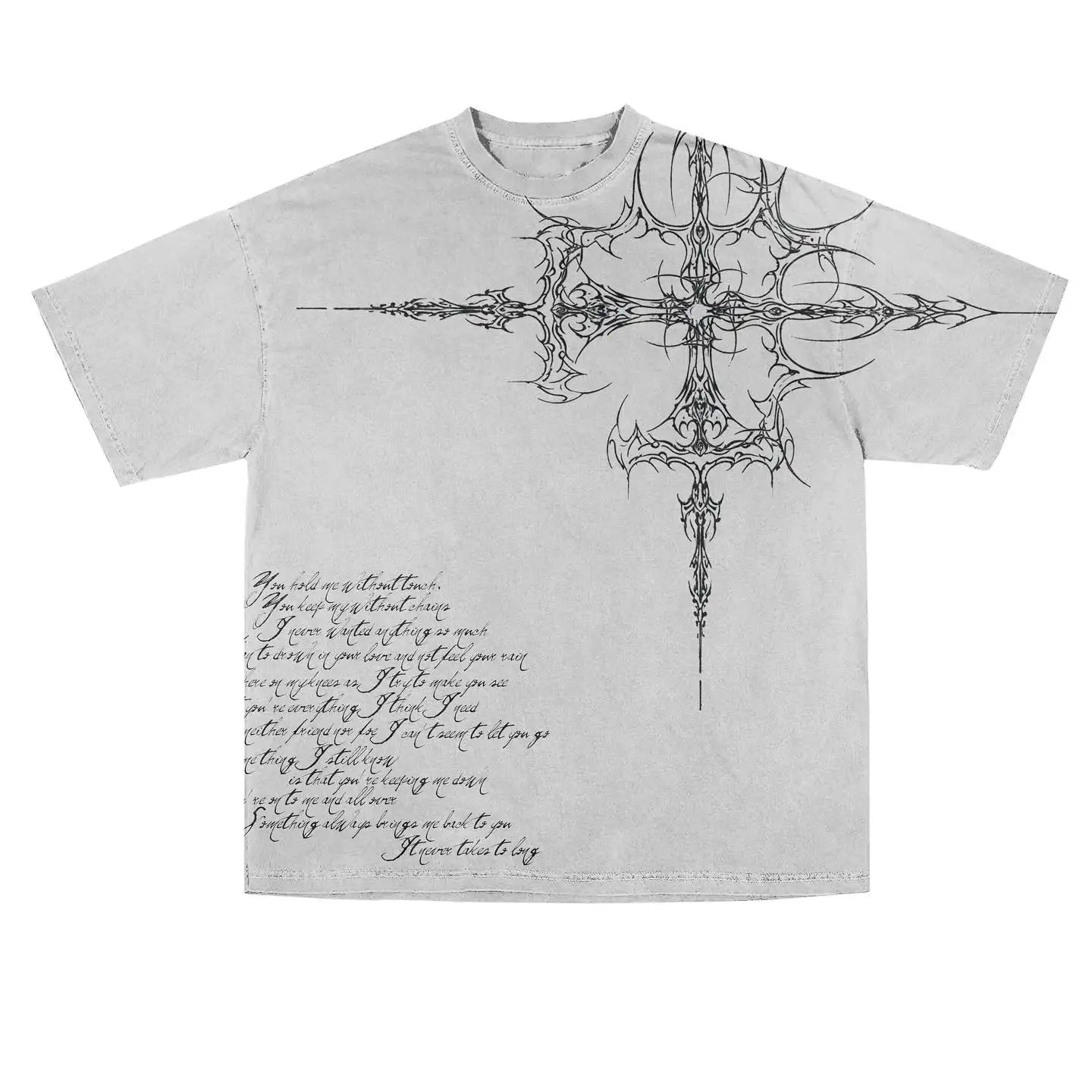 T-Shirt Oversize Unisexe Imprimé Aesthetic Y2K Gothic Gris – Manches Courtes Hip Hop Casual | Été