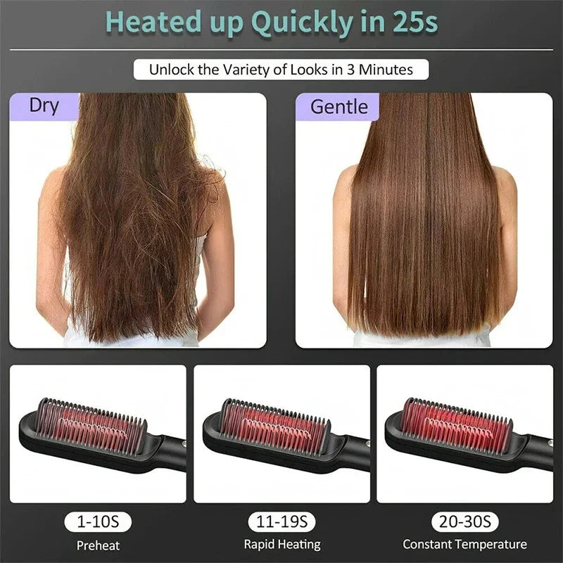 Lisseur Brosse Chauffante Électrique Multifonction – Peigne Professionnel Coiffure Rapide