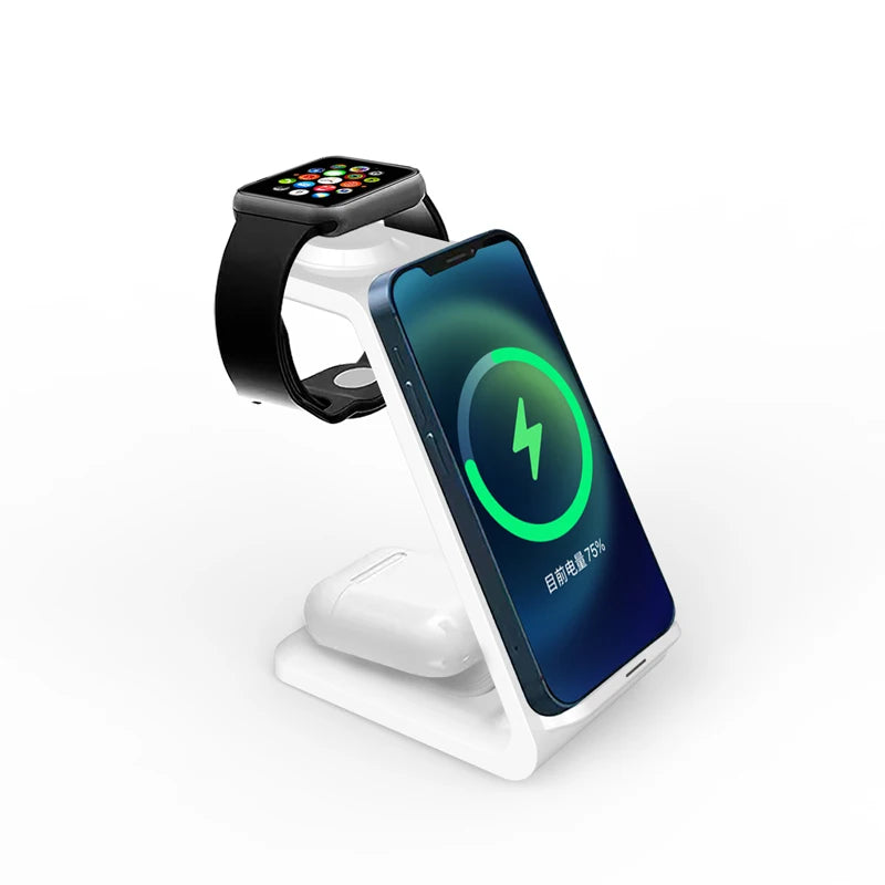 Chargeur 3-en-1 Stand Charge Rapide – iPhone 17-12 Apple Watch 6-8 iWatch AirPods Pro