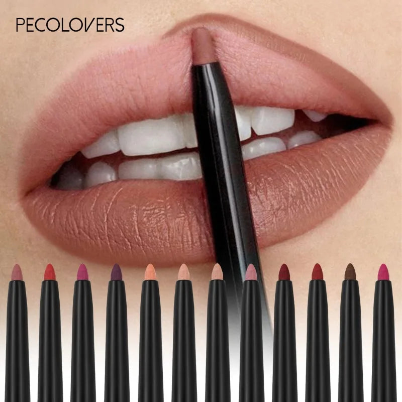 Crayon Lipliner Mat Waterproof – 12 Couleurs Longue Tenue | Contour Lèvres Hydratant