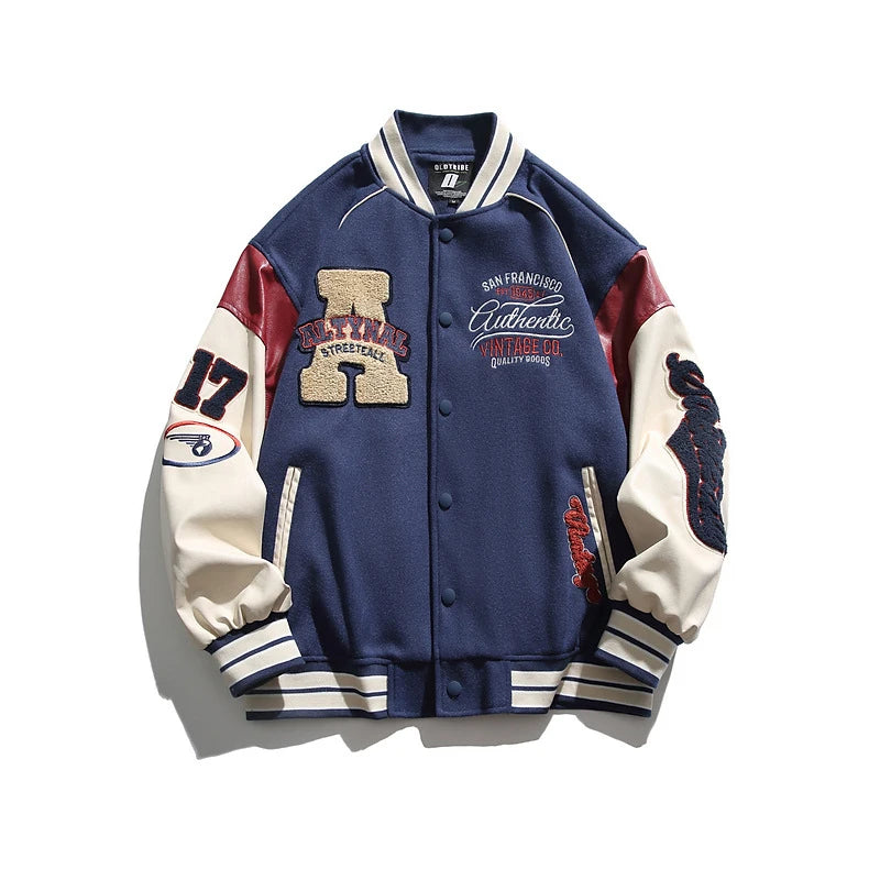 Veste Teddy Homme Baseball Casual Broderie Bicolore Coupe-Vent Automne Outdoor – Blouson Universitaire Streetwear Tendance | Mode Homme Premium