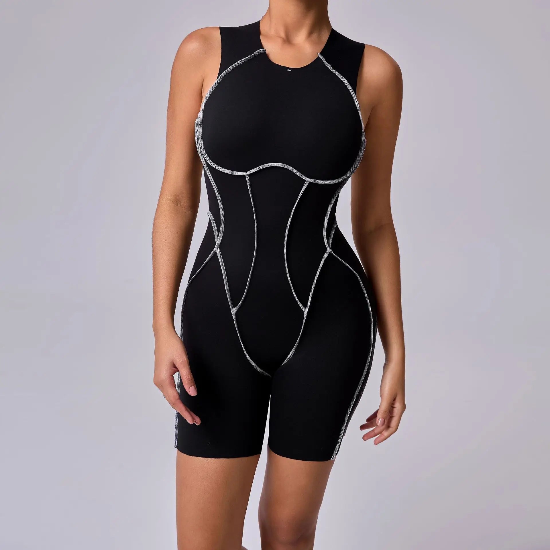 Bodysuit Yoga Push-Up Rembourré Bicolore - Combinaison Short V Butt Gainante Gym & Fitness Femme