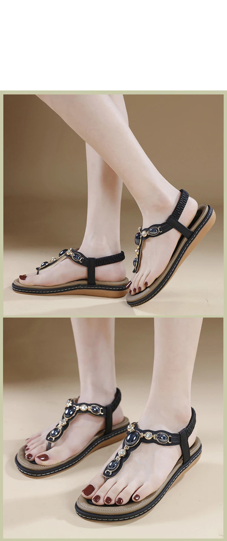 Sandales Bohème Plage Femme Flats 2025 – Casual Loisirs Grande Taille 36-42