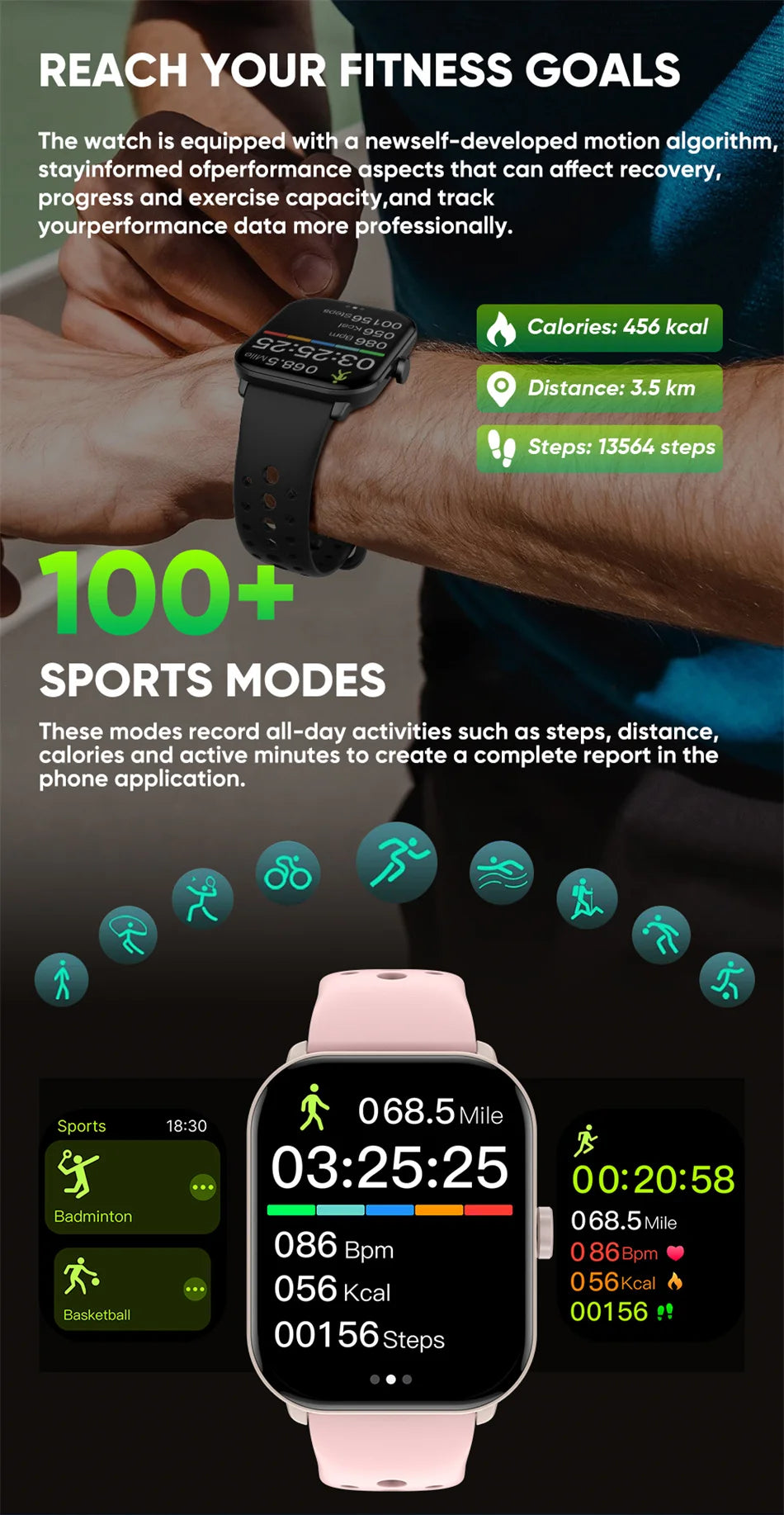 Montre Connectée Unisexe Écran AMOLED – GPS, Appels Bluetooth & Suivi Cardio | Étanche | Sport & Fitness | Android & iOS