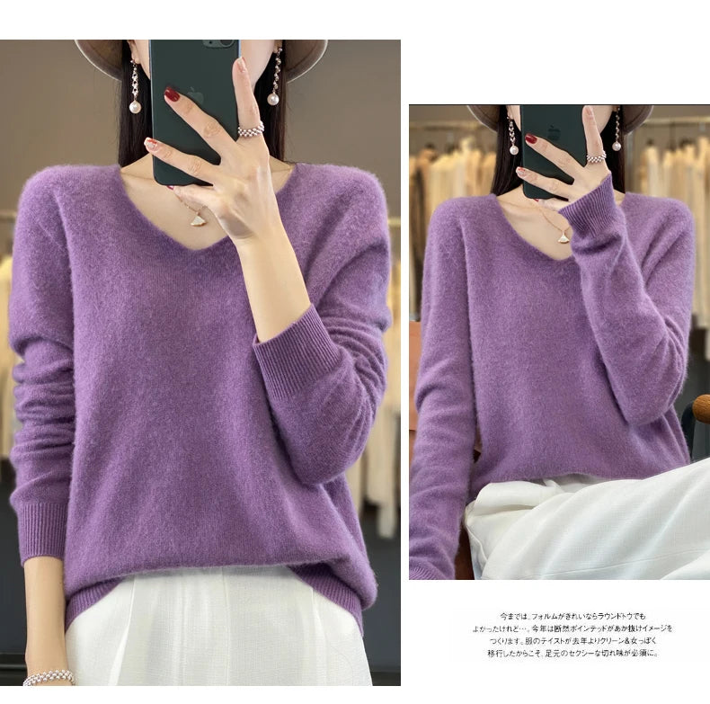 Kaschmirpullover 100% Wolle V-Ausschnitt Damen - Strick Casual Korean Fashion Herbst Winter