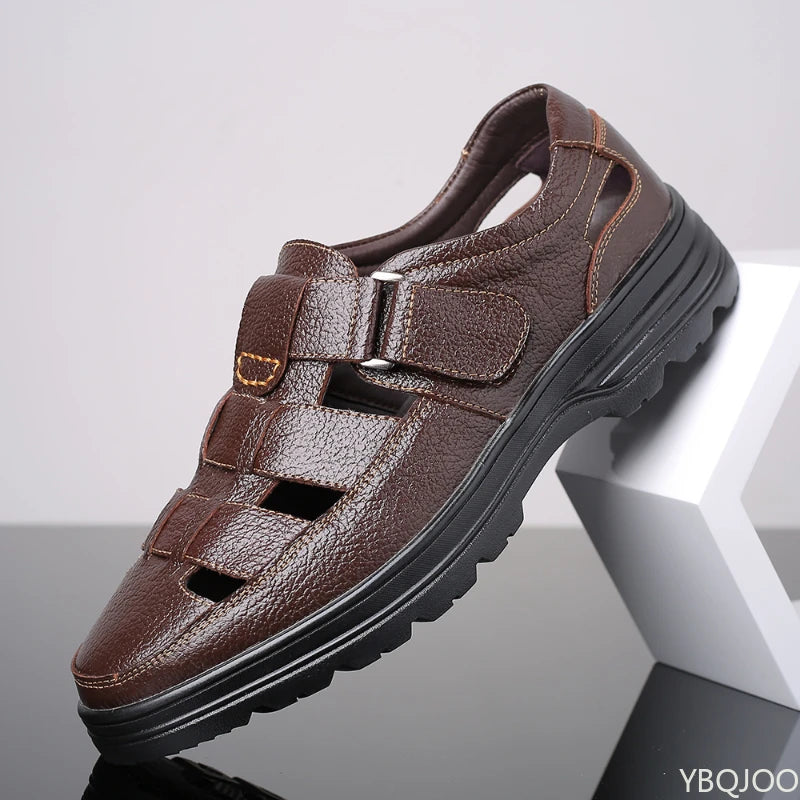 Sandales Cuir Véritable Homme Hollow Respirant 2025 – Casual Confortables Été