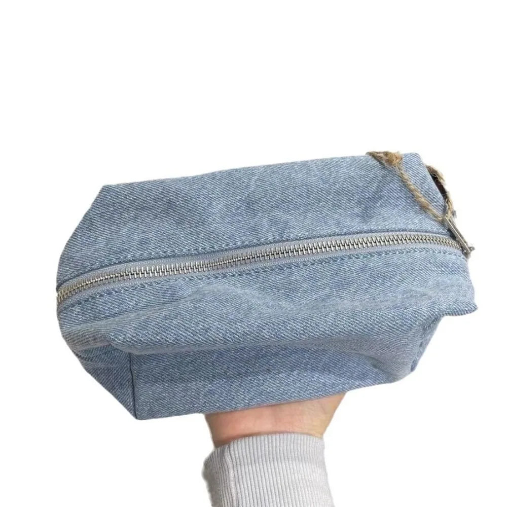 Sac Maquillage Denim Bleu Style Coréen – Trousse Voyage Vintage Zipper | Organisateur Étudiant & Crayon