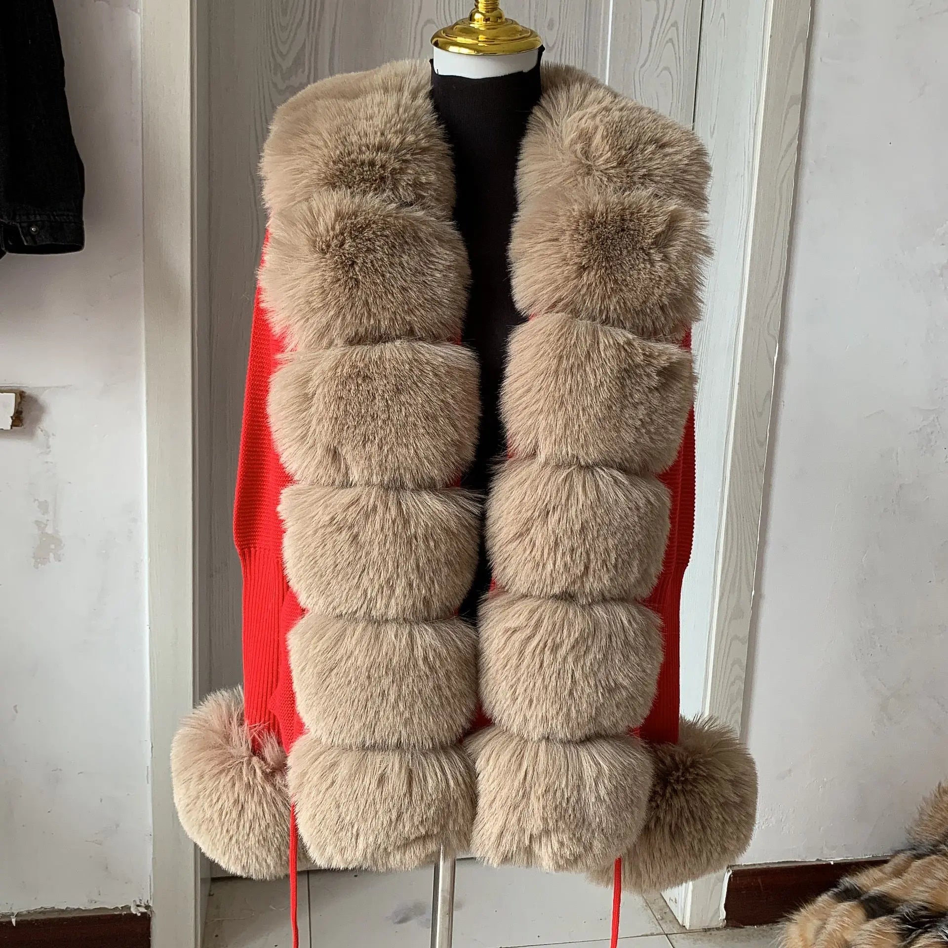 Cardigan Femme Tricot Col Fausse Fourrure Renard Élégant – Manteau Pull Chic & Luxueux | Printemps Automne