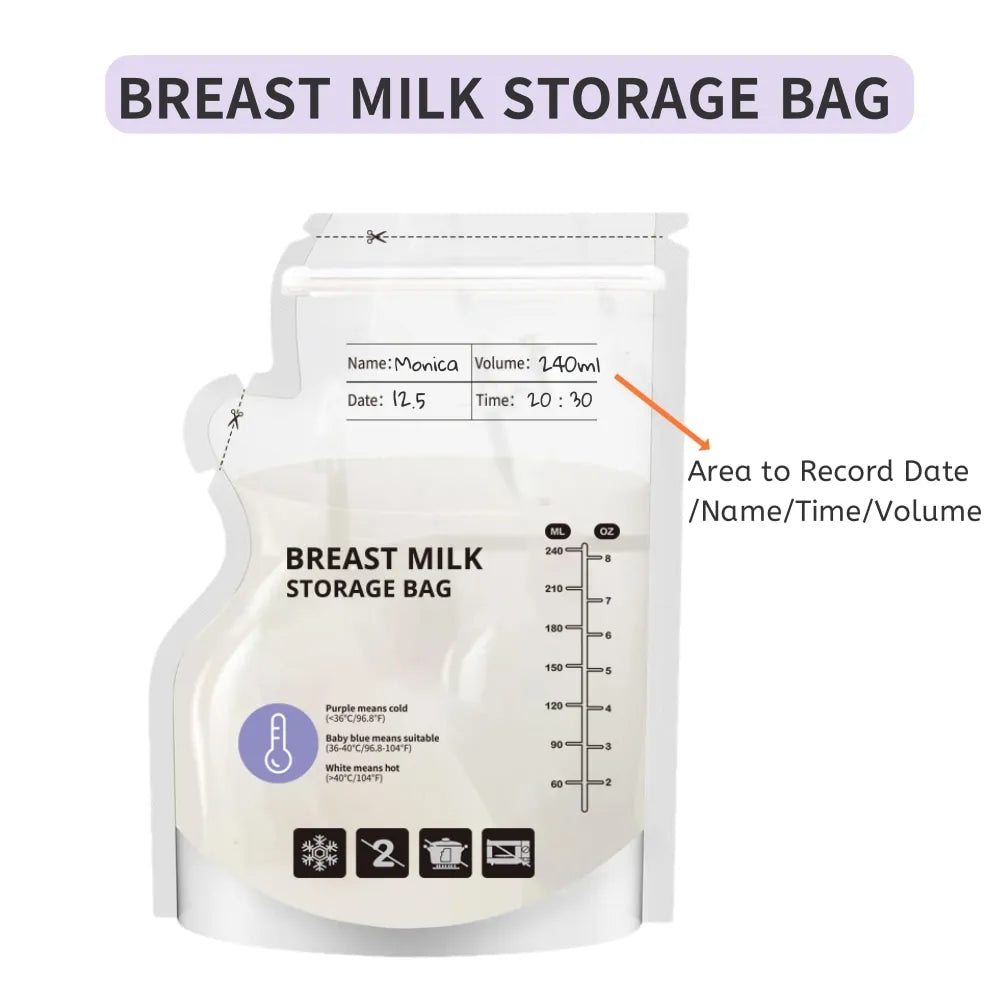 Lot 60 Poches de Conservation Lait Maternel Thermosensibles – PE Alimentaire Transparent Gradué Anti-Fuite