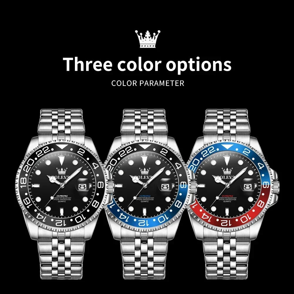 Montre Homme OLEVS 5657 Quartz Sport – Acier Inoxydable Lumineux Étanche 30M Date Cadeau