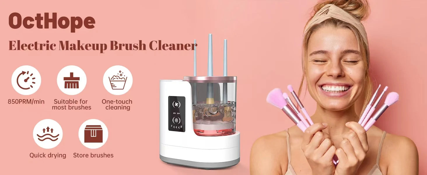 Machine Nettoyante Pinceaux Maquillage 3-en-1 Électrique USB – Séchoir & Support Portable | Nettoyeur Automatique Cosmétique