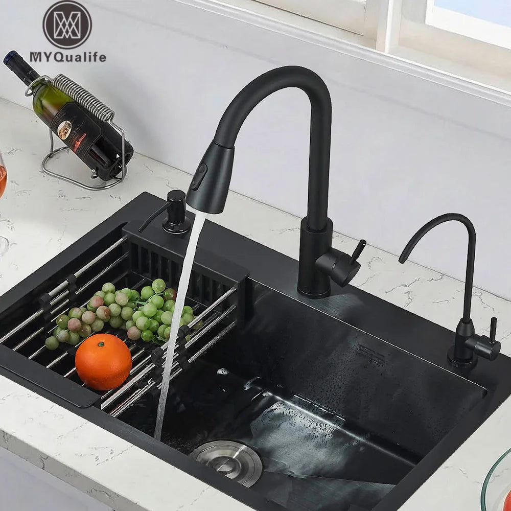 Évier Inox 55x45cm avec Robinet & Distributeur de Savon – Kit Complet Bonde + Panier | Cuisine