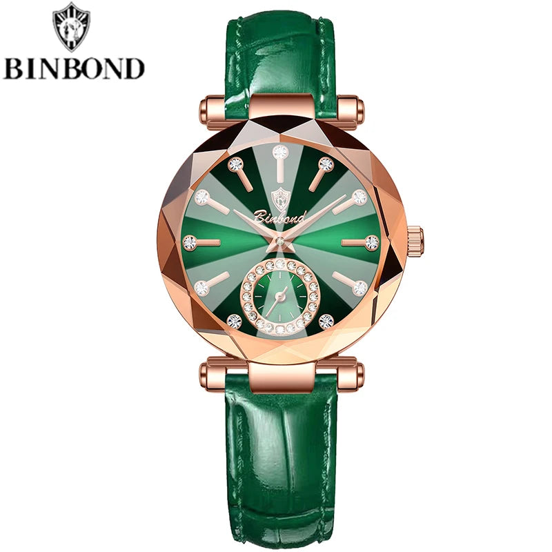 Montre Femme Luxe BINBOND Diamant Cœur de l'Océan Quartz – Lumineuse Étanche Élégante