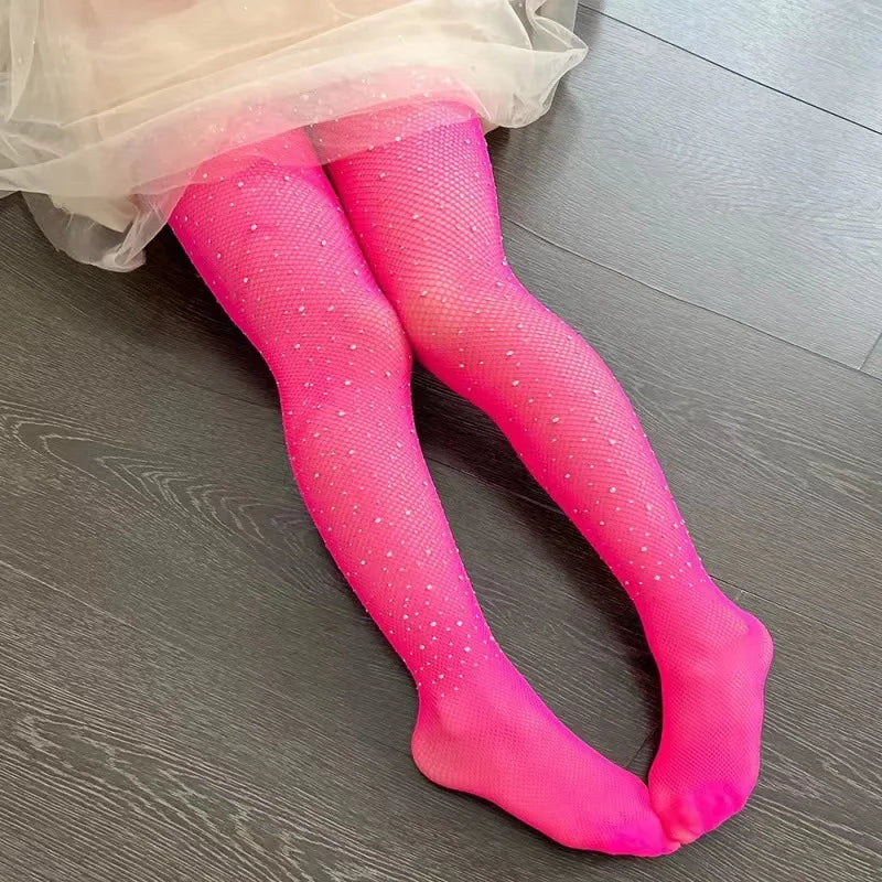 Strass-Netzstrumpfhose für Mädchen – Elastische Netzstrümpfe für Kinder, Damenmode, Trend