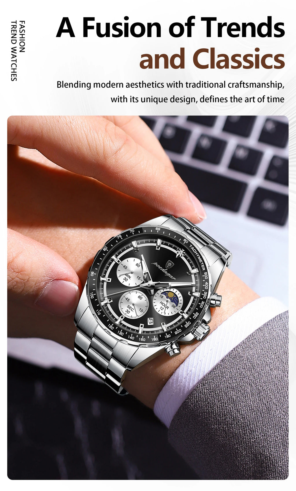 Montre Homme POEDAGAR Business Quartz Chronographe – Acier Lumineux Étanche Date Fashion