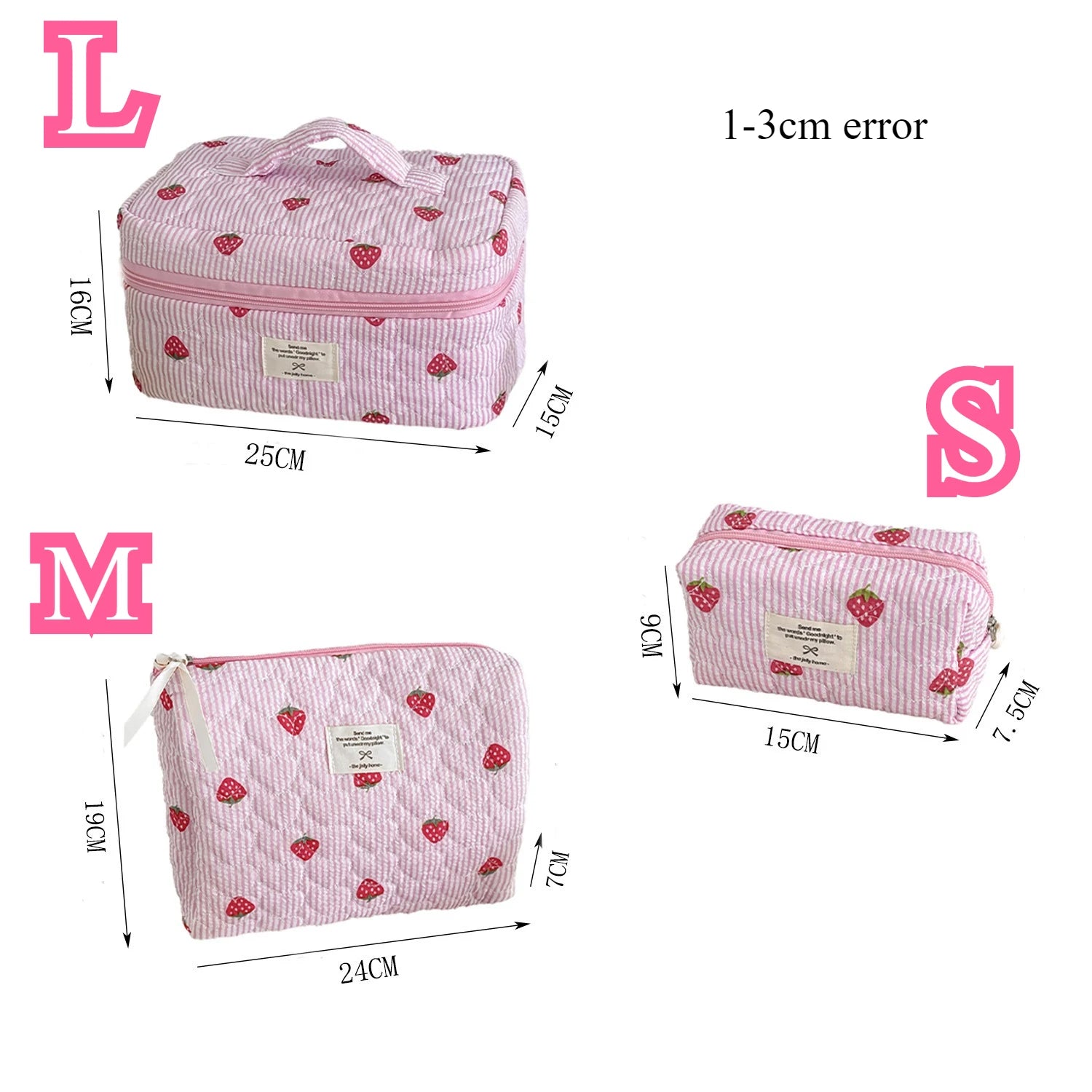Trousse Cosmétique Fraise Rayée – Pochette Maquillage Portable Voyage | Organisateur Femme Kawaii
