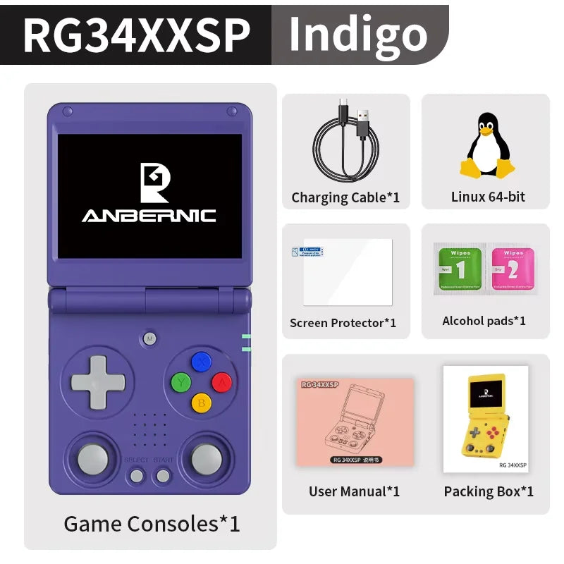 Anbernic RG34XXSP Console de Jeu Portable Flip Rétro – Écran IPS 3.4'' Linux 64-bit | PSP & Jeux Rétro | Cadeau Gaming