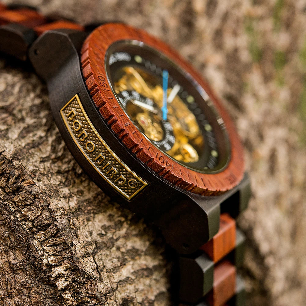 Montre Homme BOBO BIRD Bois Mécanique Luxe – Grand Cadran Top Brand Naturel Unique