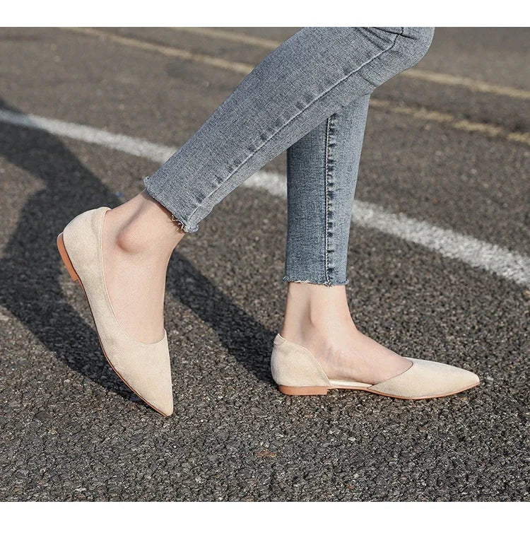 Ballerines Bout Pointu Flock Slip-on 2025 – Talon Plat Couleur Unie Tailles 31 à 46