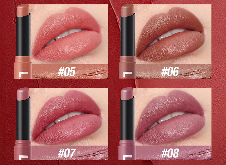 Crayon Lèvres Mat Waterproof 12 Couleurs – Longue Tenue Sans Transfert | Teinture Nude & Lip Stain
