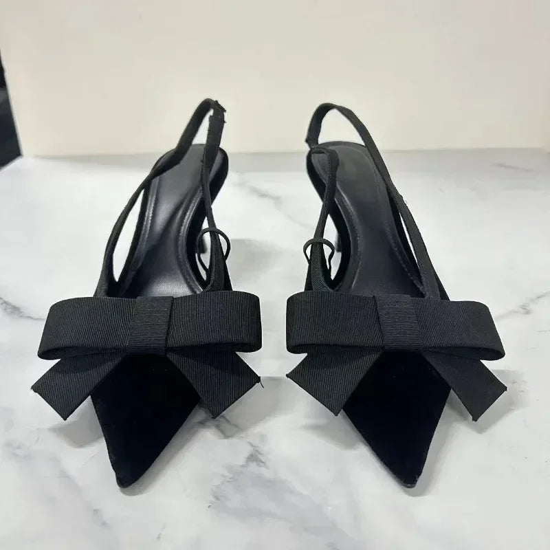 Mules Nœud Papillon Slingbacks Talon Fin Femme – Bout Pointu Élégant Dress Fashion