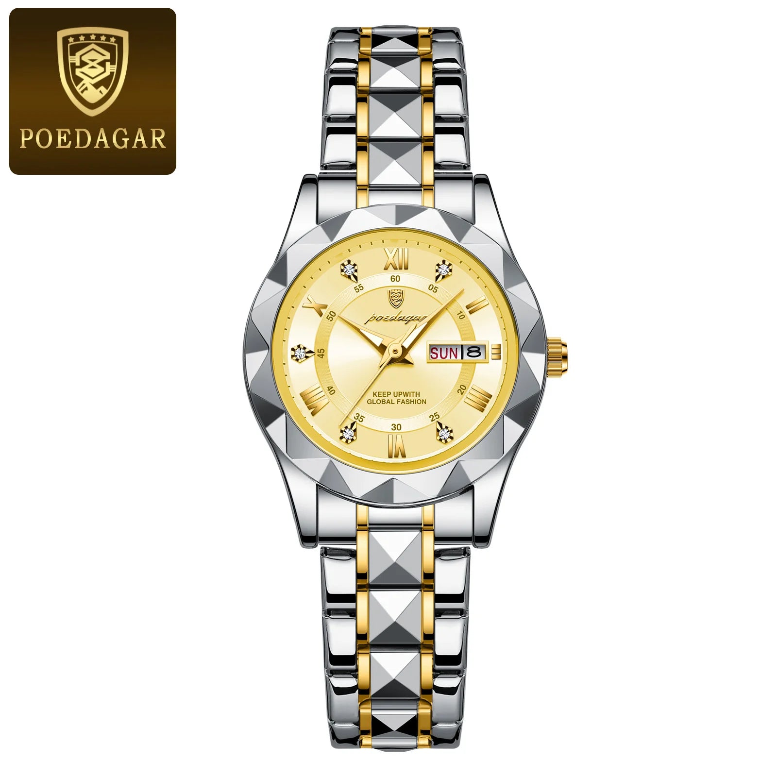 Montre Femme POEDAGAR Élégante Luxe Quartz – Lumineuse Étanche Semaine Date Acier Fashion