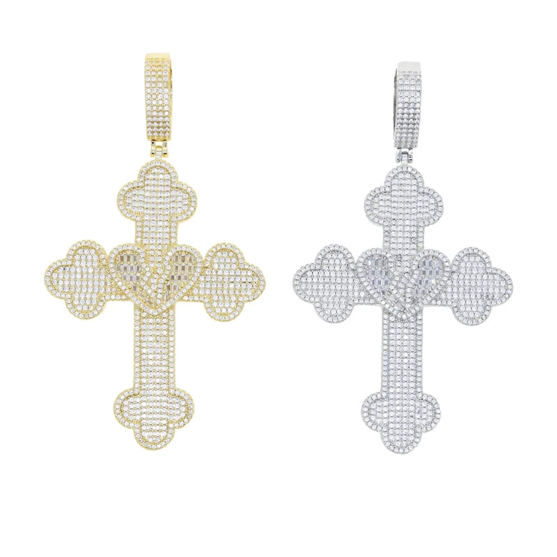 Collier Pendentif Hip Hop Bling 5A CZ Pavé Croix & Cœur Glacé – Chaîne Cuban Link, Tennis & Corde | Bijou Homme Rapper Streetwear Premium