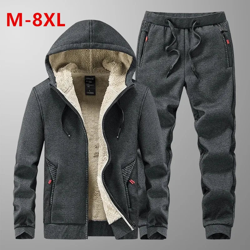 Ensemble Homme Cashmere Tracksuit Hiver – Veste + Pantalon Polaire Épaisse Capuche Chaud