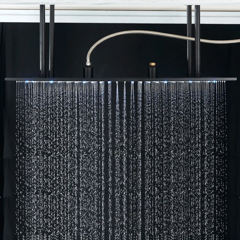 Shinesia Système Douche Pluie LED Plafond 40x80cm – Cascade & Pluie, Noir ou Or Brossé | Douche Luxe Salle de Bain