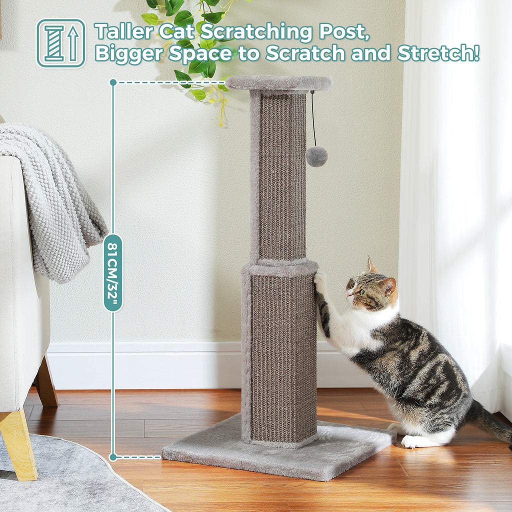 Grand Griffoir Chat Sisal Tressé – Balle Suspendue, Haute Colonne, Jouet & Grattoir pour Chats d'Intérieur Adultes