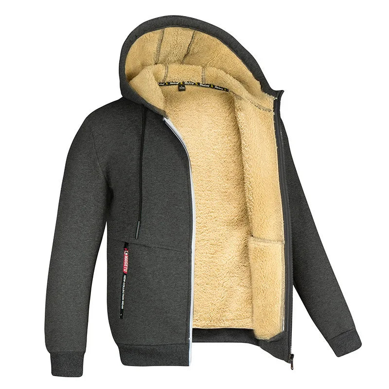 Cardigan Hoodie Unisexe Zippé Laine d'Agneau Doublure Peluche Poches Avant Chaud Hiver Couleur Unie | Hoodie Laine Agneau Premium