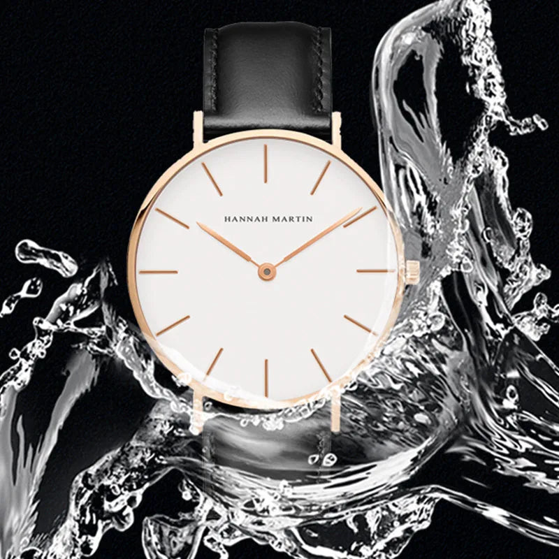 Montre Homme Hannah Martin Quartz Japonais – Bracelet Cuir Marron Argenté Étanche Fashion