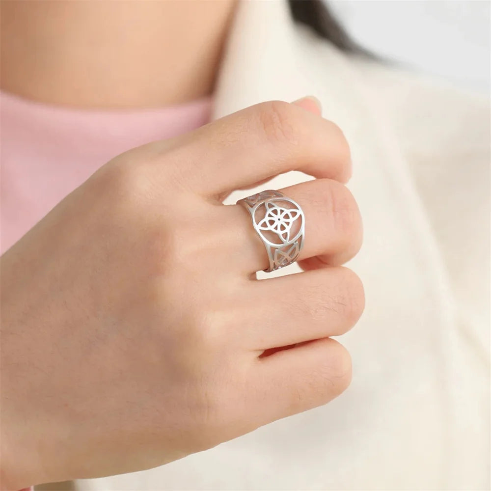 Bague Nœud Celtique Acier Inoxydable — Amulette Protection Wicca Couple