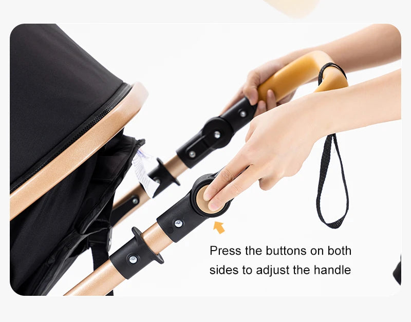 Poussette Bébé 3 en 1 Luxe Pliable Noire – Cadre Aluminium, Haute Vue, Nacelle & Siège | Voyage Nouveau-Né & Nourrisson