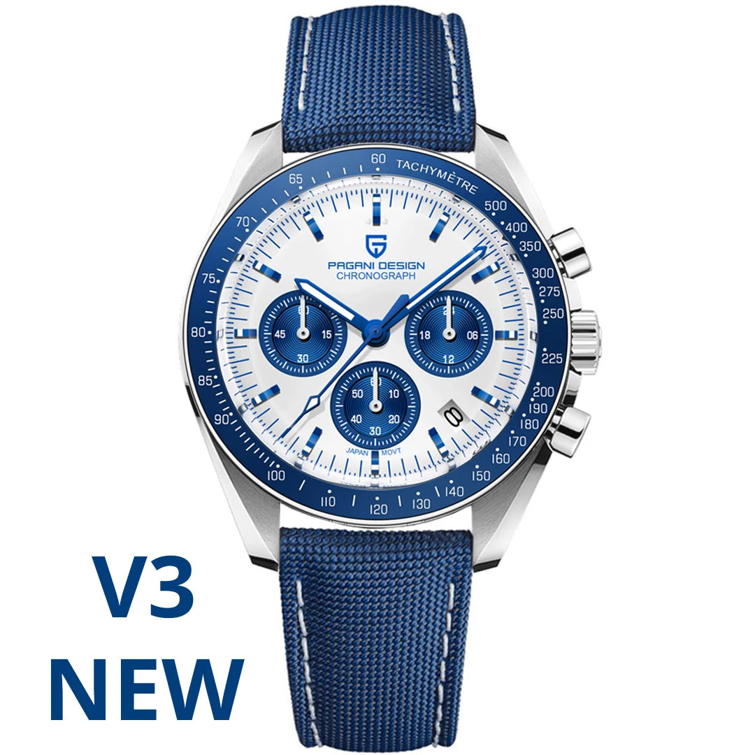 Montre Homme PAGANI DESIGN 2025 Lune Or Argent Quartz – Chronographe Saphir AR Date Auto